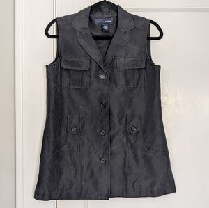 Preston & York Silk Linen Button Front Vest Size 6 Utility Pockets